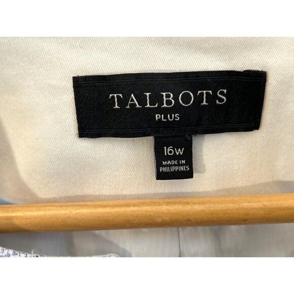 Talbots Light Blue Collarless Open Front Blazer Textured Weave Career Jacket 16W - Picture 3 of 5